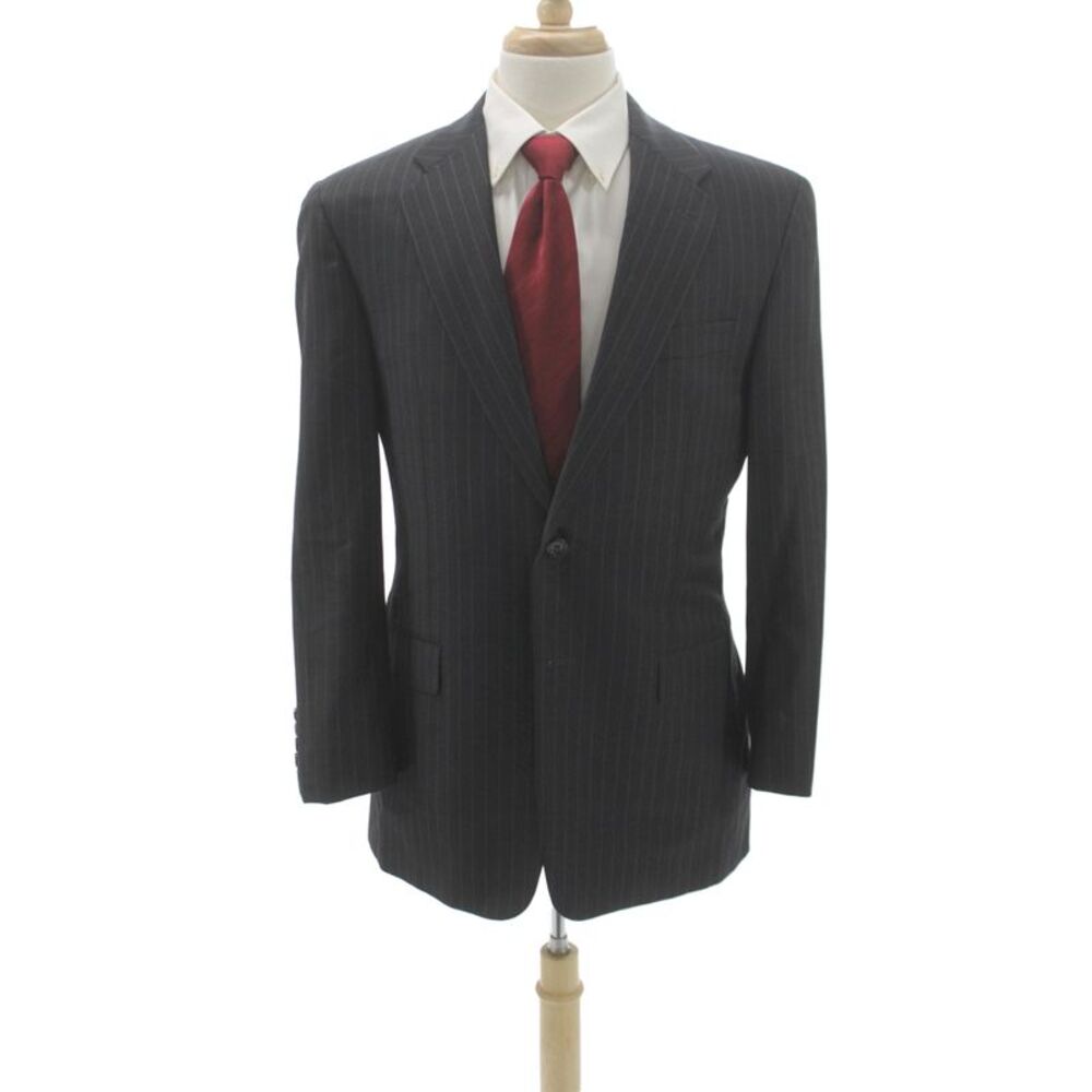 Hickey Freeman Mens 2 Piece Suit Jacket Gray Wool Striped Size 40